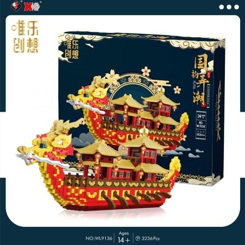 3236pcs+ Exquisite Dragon Boat Building Blocks Chinoiserie Diamond Architecture Micro Bricks Toys For Kid Christmas Gift WL9136