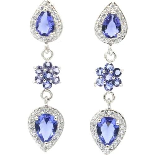 35x18mm SheCrown Stunning 5.6g Green Peridot white CZ Fine Jewelry Dating 925 Sterling Silver Earrings