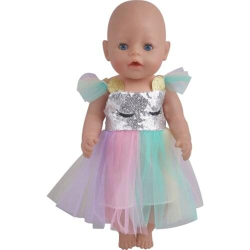 43 cm baby dolls clothes newborn Sparkling rainbow dress gauze dress Baby toys skirt fit American 18 inch Girls doll f186