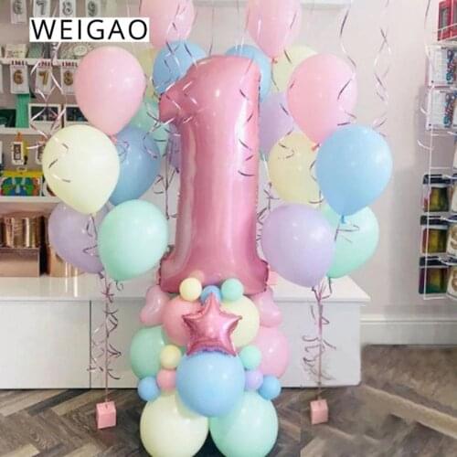 63pcs Macarons Latex Candy Color Helium Foil Balloons Set Girl 1 2 3 4 5 6 7 8 9 Birthday Party Decoration Baby Shower Supplies