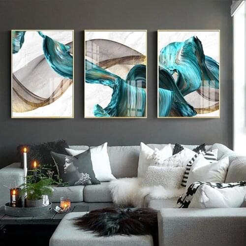 Abstract Gold Classic Luxury Poster Canvas Painting Green Gold Ribbon Picture Home Decor Wall Art Print Living Room Wall Design