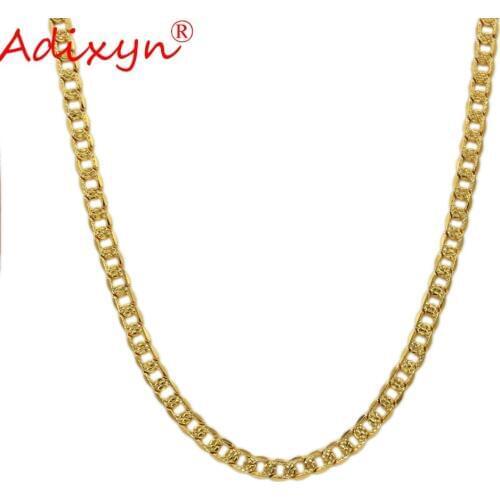 Adixyn 5mm&7mm Gold Filled Women Mens Chain Ladies Boys Hammered Cut Round Curb Cuban Necklace Wholesale N09233