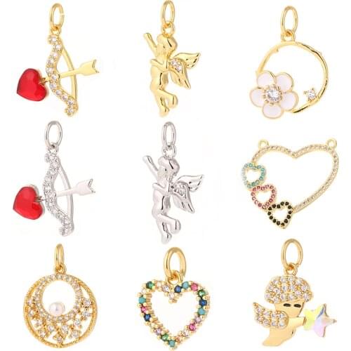 Heart Pendant Charms for Jewelry Making Bulk Charm Cupid Angel Designer Jewelry Charms for Diy Earrings Necklace Bracelet Copper