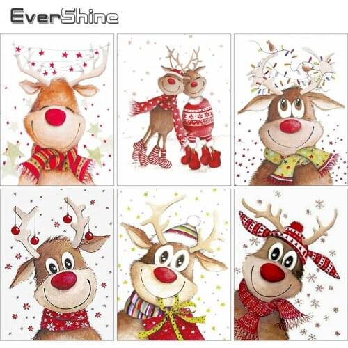 EverShine Diamond Painting Cartoon Cross Stitch Kits Diamond Embroidery Deer Mosaic Art Christmas Pictures Home Decoration