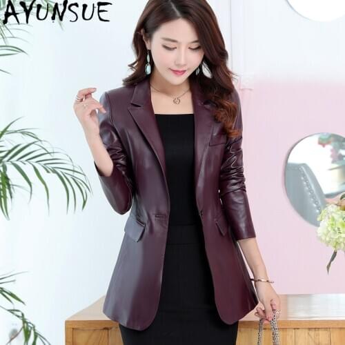 AYUNSUE Spring Autumn Sheepskin Coat Female 100% Genuine Leather Jacket Women Korean Suit Fashion Slim 2021 Chaqueta Mujer LW 08