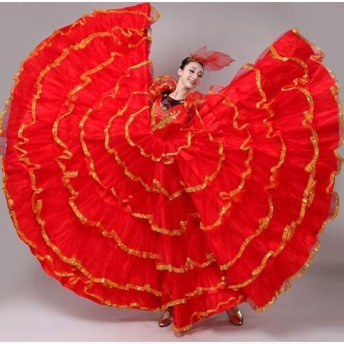 Ballroom Dance Dresses Women Red Spanish Costume Flamenco Performance Wear Dress Ladies Bullfighter Stage Gypsy Outfit DN5352