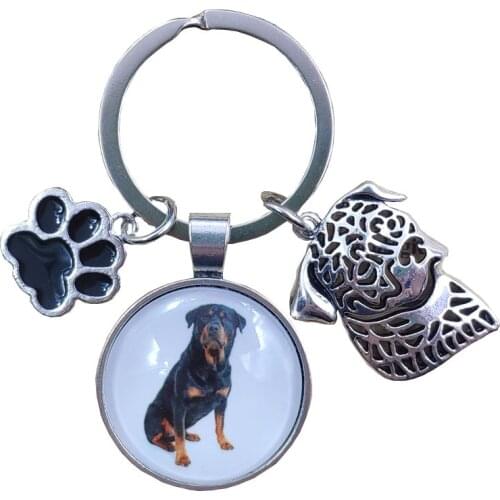 Rottweiler Husky Chinese Shar Pei Keychain Time Gem Simulated Dog Animal Pet Lover Key Ring Women Men Jewelry Birthday Gift