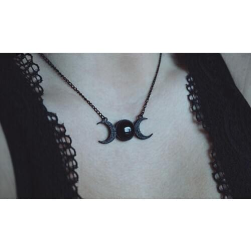 Black Choker Necklace/ Black moon Necklace/ Triple Moon Goddess Necklace/Crystal Necklace - Witch Jewelry - Celestial
