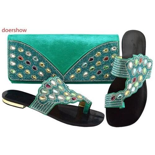 Doershow nice teal Italian Shoes with Matching bags For Party african Shoes And Bags Set For Wedding Shoe and Bag Sets Sbf1-5