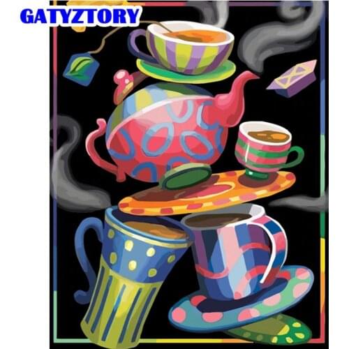 GATYZTORY Frame Painting By Numbers Kits Kettle Paints By Numbers For Adults Modern Home Wall Artcraft Home Decor 60x75cm