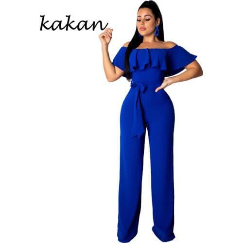 Kakan summer hot sexy women wide leg jumpsuit solid color ruffled tube top jumpsuit red black blue jumpsuit
