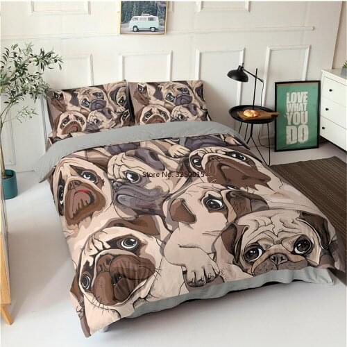 Cute Cartoon Dog Duvet Cover Set Puppy Bedding Set for Kids Bedcloth 2/3pcs Queen King Twin Size Bed Set