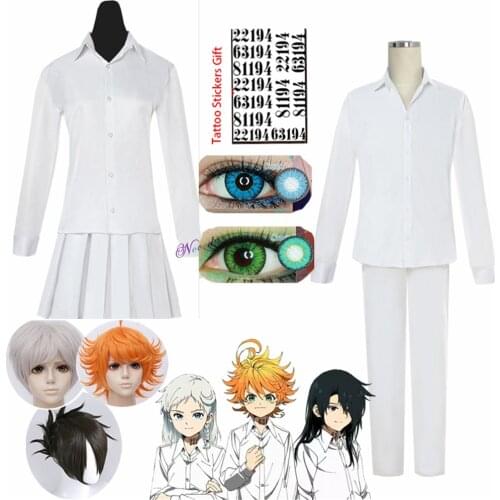 Anime The Promised Neverland Cosplay Costume School Uniform Emma Norman Ray Cosplay Wig T Shirt Washable Tattoo Stickers