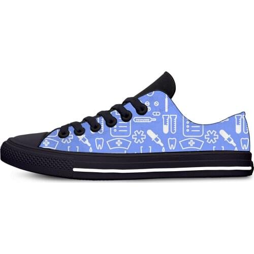 Dentists Cartoon Nurse Pattern Harajuku Fashion Lightweight Classic Canvas Shoes Men Women Casual Breathable Sneakers