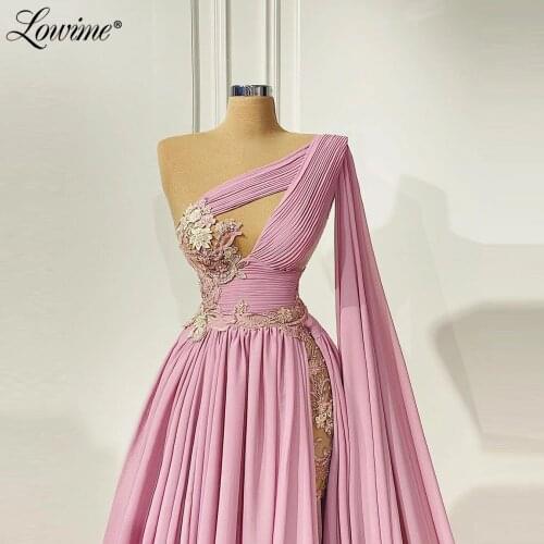 Lace Applique One Shoulder Long Prom Dresses 2021 Dubai Chiffon Plus Size Custom Made A-Line Wedding Party Gowns Evening Dress