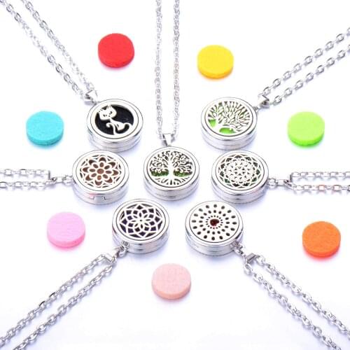 Stainless Steel Open Magnet Tree Locket Pendant Aroma Diffuser Necklace Aromatherapy Necklace Perfume Essential Oil Diffuser