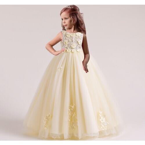 2020 Summer Baby Gir Bridesmaid Dress Kids Dresses For Girls Children Pageant Prom Party Princess Dress Champagne 2-10 Years