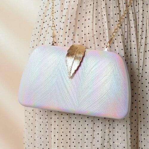 Luxy Moon Womens Wedding Clutch Bag Metal Leaf Lock Luxury Designer Handbag Gradient Color Clutch Purse Chain Shoulder Bag Z127