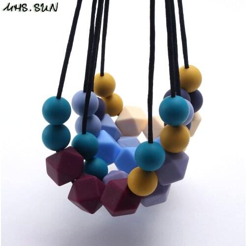 MHS.SUN Food Grade Baby Infants Silicone Beads Necklace BPA Free Chewable Teething Beads Necklace For Baby And Mom Jewelry 1Pcs
