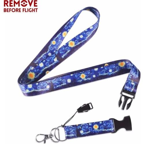 Fashion Lanyards Starry Night Lanyard For ID Badge Holders Pass Gym Mobile USB Badge Holder Lanyards Neck Straps With Keyring