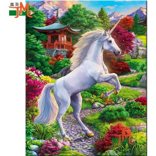 5D Diy Diamond Painting Kit Unicorn, Pavilion Full Square Round Flower Landscape Diamond Embroidery Animal Mosaic Picture Decor
