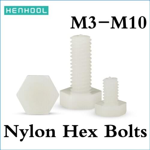 Nylon Hex Bolts Plastic Screws Hexagon Nylon Screw DIN933 M3M4M5M6M8M10 HENHOOL