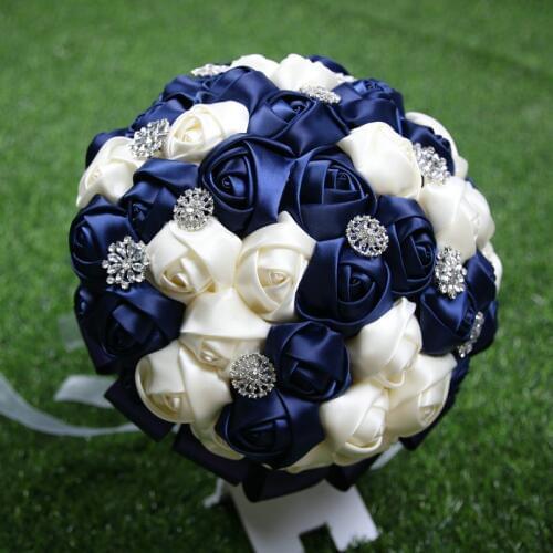 Newest navy + cream artificial wedding bridesmaid bouquet for wedding decoration