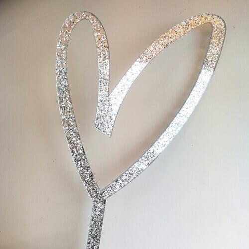 New Glitter Love Herat Acrylic Wedding Cake Topper Silver White Valentines Day Cake Topper for Wedding Party Cake Decorations