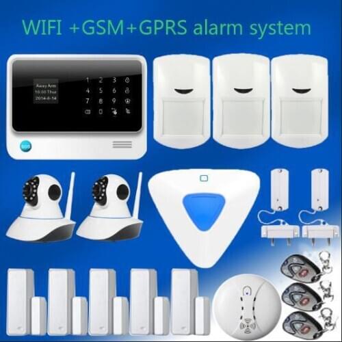G90B plus wifi gsm home security burglar alarm work with indoor flash siren / smoke sensor/ water leak sensor/ IP cameras
