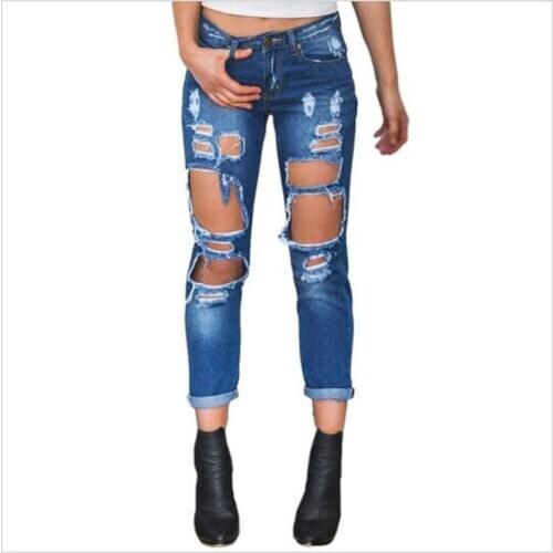 Boyfriend Casual Jeans Hole Jeans New Women Waist 2020 Pants Low fall Harem Ripped Summer Pocket Fashion Style Denim Cotton