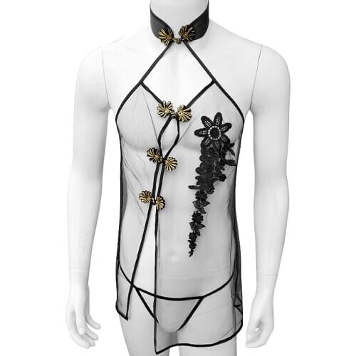 Sheer See Through Sissy Mens Lingerie With Thong Open Back Crossdressing Sissy Lingerie Underwear Skirts Gay Nightwear