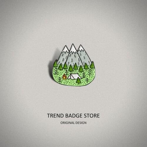 Snow Moutain Enamel Pins Forest Traveling Jacket Brooches Bag Hat Gloves Badges Jewelry Gift for Friends