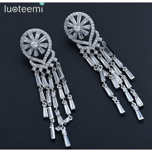 LUOTEEMI Tassel Drop Pendant Earrings for Women High Quality Cubic Jewelry Gothic Accessories for Mother Days Gifts Wedding