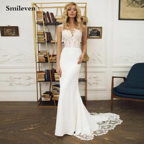 Smileven Mermaid Wedding Dresses Soft Satin Elegant Lace Boho Bridal Gowns 2020 Vestido De Noiva Country Wedding Gowns