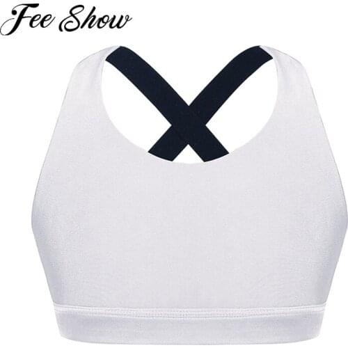 Kids Girls Summer Dancing Yoga Cropped Top Pure Color U Neck Letters Print Shoulder Straps Elastic Hem Gym Yoga Sport Bra Vest
