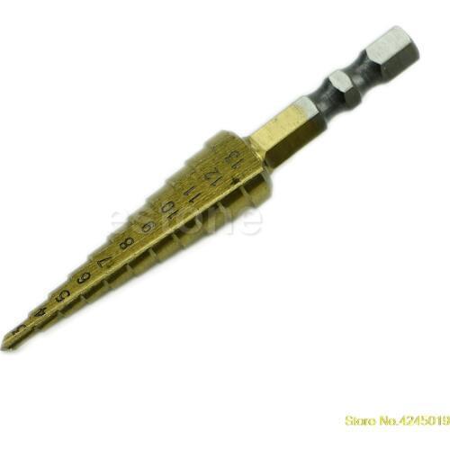 New High quality Unique 3MM-13MM Titanium Coated 11Step Drill 1/4" HSS Hex Shank Tool New