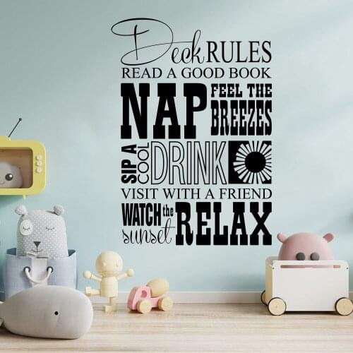 Large Deck Rule Enjoy Read Book Wall Decal Living Room Restroom Relax Friend Watch Sunset Wall Sticker Playroom Vinyl