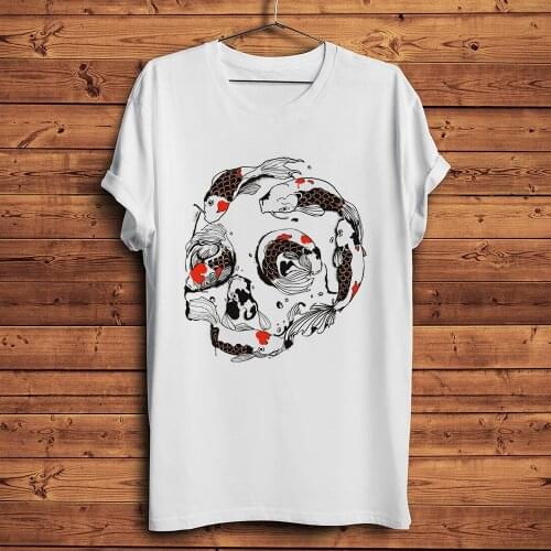 Koi Nishikigoi fish Skull funny tshirt Men summer new White Casual short sleeve T Shirt Unisex kawaii streetwear tee