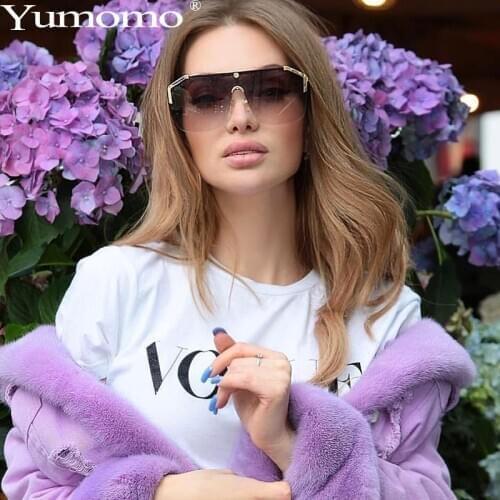 2021 Oversized One Piece Sunglasses Women Luxury Brand Large Flat Top Sun Glasses Square Gradient Eyeglasses Shades UV400