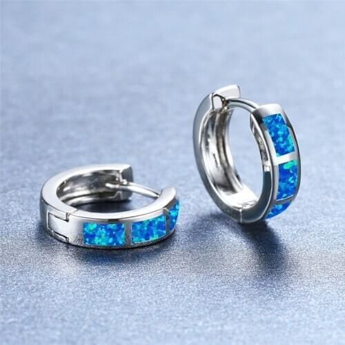 Boho Female Blue White Opal Earrings Rose Gold Silver Color Wedding Earrings Trendy Bridal Round Hoop Small Earrings For Women