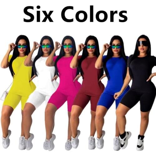 Womens 2-Piece Set Print T-Shirts+Shorts Sets Summer Short Sleeve O-Neck Casual Joggers Biker Suit Female Sexy Outfit Clothing