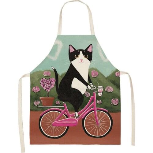 Cat Printed Women Kitchen Apron Linen Sleeveless Chef Cooking Aprons Kitchen accessories baking accessories waitress shies