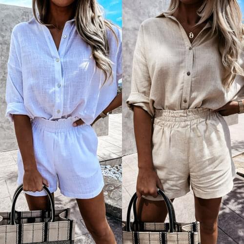 2021 Summer Women Linen Shirt Bodysuit Romper for Women Fashion Clothes Loose Elastic Waist Onesies Jumpsuit Bodysuits Romper