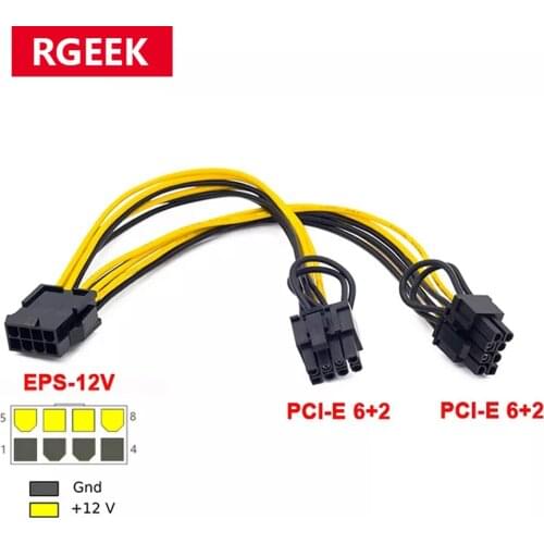 12V EPS CPU 8 Pin to Dual 8(6 2) Pin PCIE PCI Express Adapter for Graphics Card Power Extension Cable 20cm