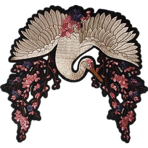 29CM Bird Flower Embroidery Fabric Iron on Patches for Clothing Strange Things Patch Diy Clothes Stickers Christmas Biker Badge