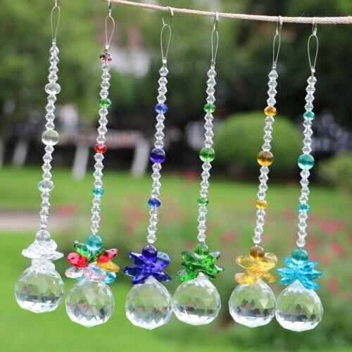 6PCS/Set Chakra Sun Catcher 20mm Clear Crystal Ball Prism Rainbow Octagon Beads Ornaments Hanging Suncatcher