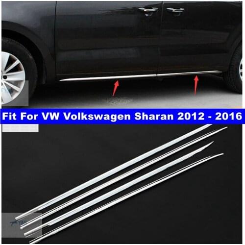 Accessories Car-styling Door Side Body Molding Cover Trim 4 Pcs / Set Fit For VW Volkswagen Sharan 2012 - 2016 Stainless Steel
