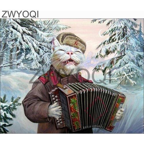 Full Round Diamond mosaic cat accordion DIY Diamond painting cat Full Square Diamond embroidery Cross stitch cat accordion snow