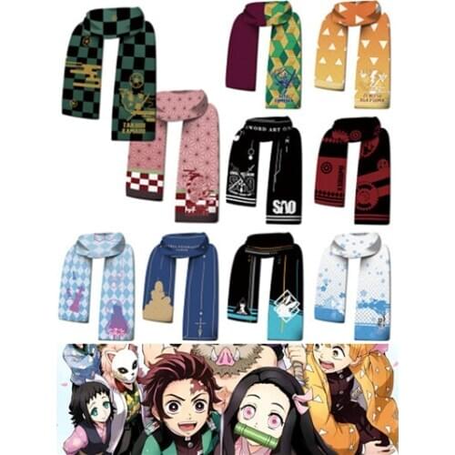 Anime Demon Slayer Kimetsu no Yaiba Kamado Tanjirou Nezuko Embroider Cartoon Scarf Plush Cosplay
