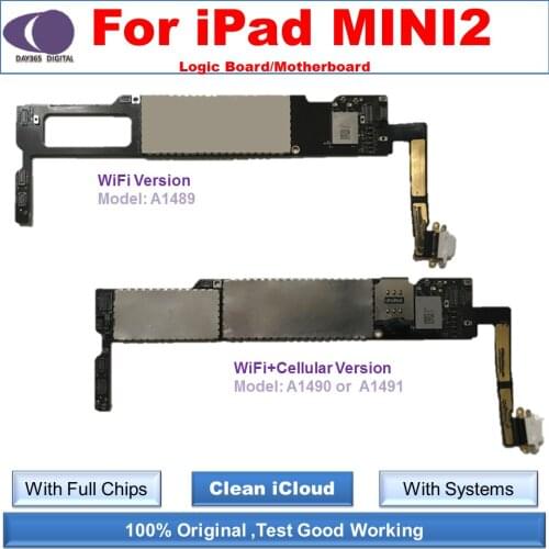 ICloud free Unlocked Motherboard for iPad mini 2 Logic Boards A1489 A490 A1490 With Full Chips With Systems